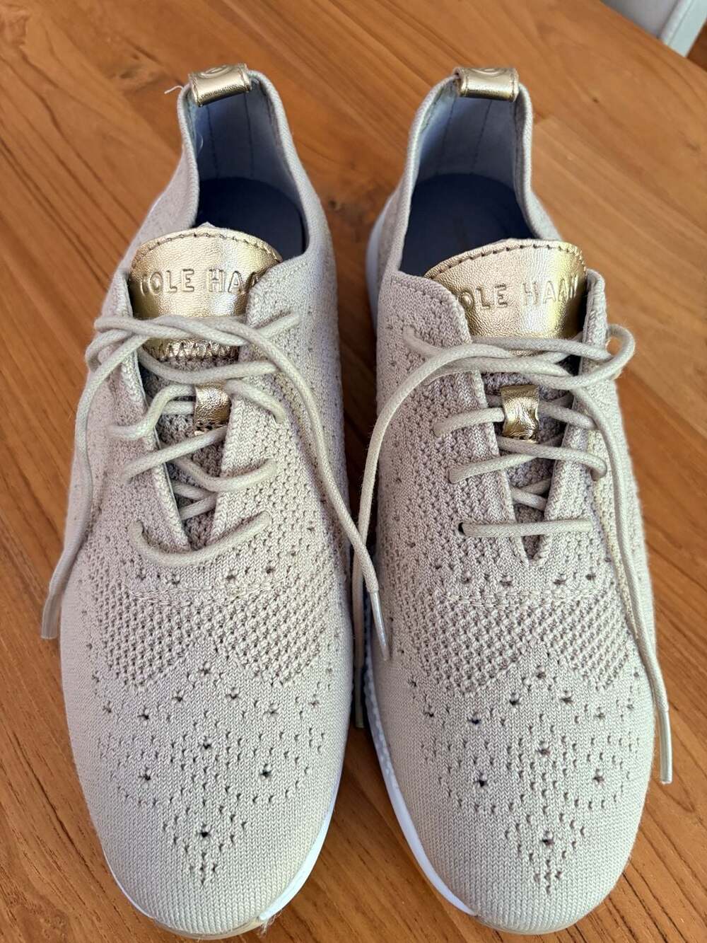 Cole Haan 2.ZERØGRAND Stitchlite Wingtip Oxfords Beige Gold Knit Size 8B
